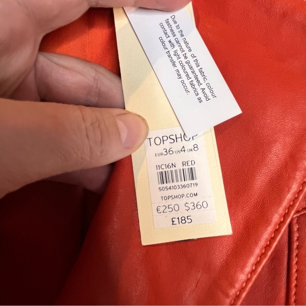 Topshop | Crop Leather Moto Red Jacket 4 US - Picture 5 of 5